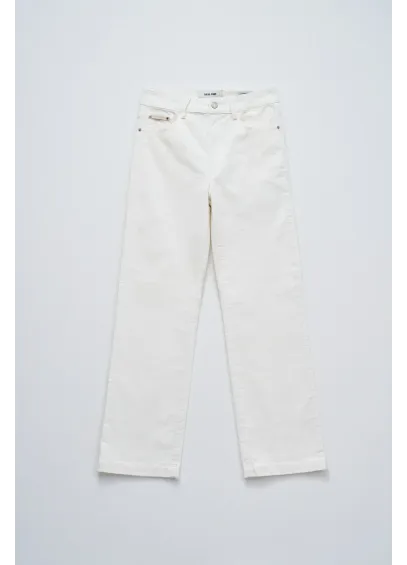 VAQUEROS STRAIGHT EN BOMBACINA CREMA SALSA 2